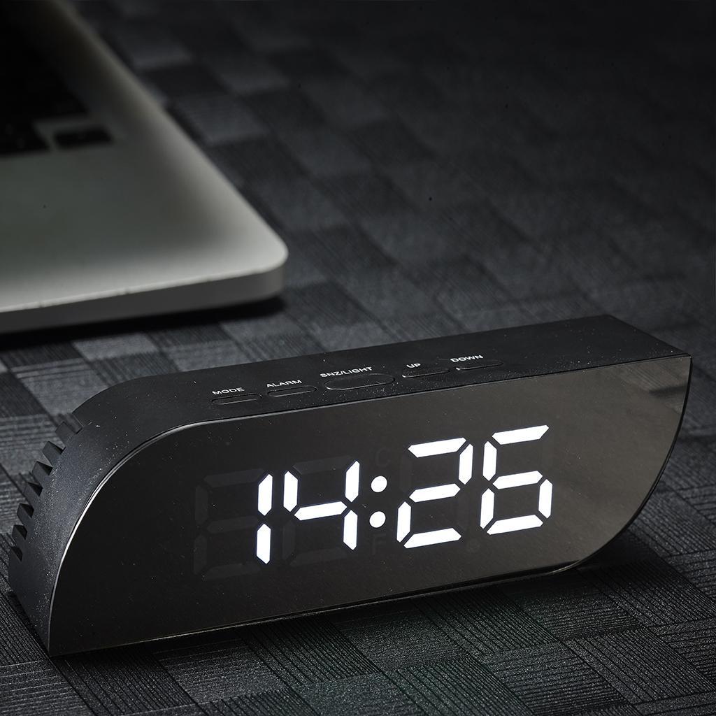 USB Large Digital LED Alarm Desk Snooze Mirror Bedside Clock