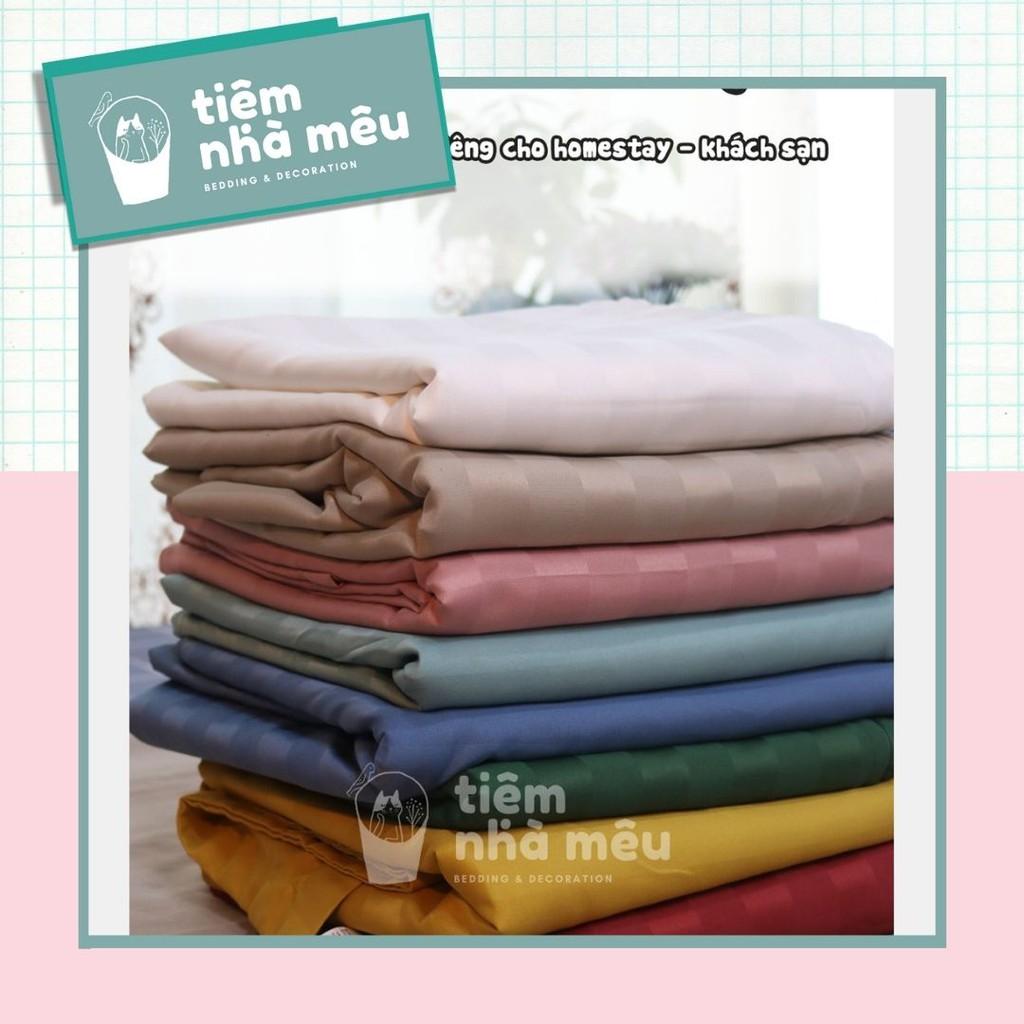 Bộ Chăn Ga Gối Cotton 3F m6/m8/2m -Tiệm Nhà Mêu Set 4 Món Hoạ Tiết Kẻ Mờ Chuyên Dùng Cho HOMESTAY - KHÁCH SẠN