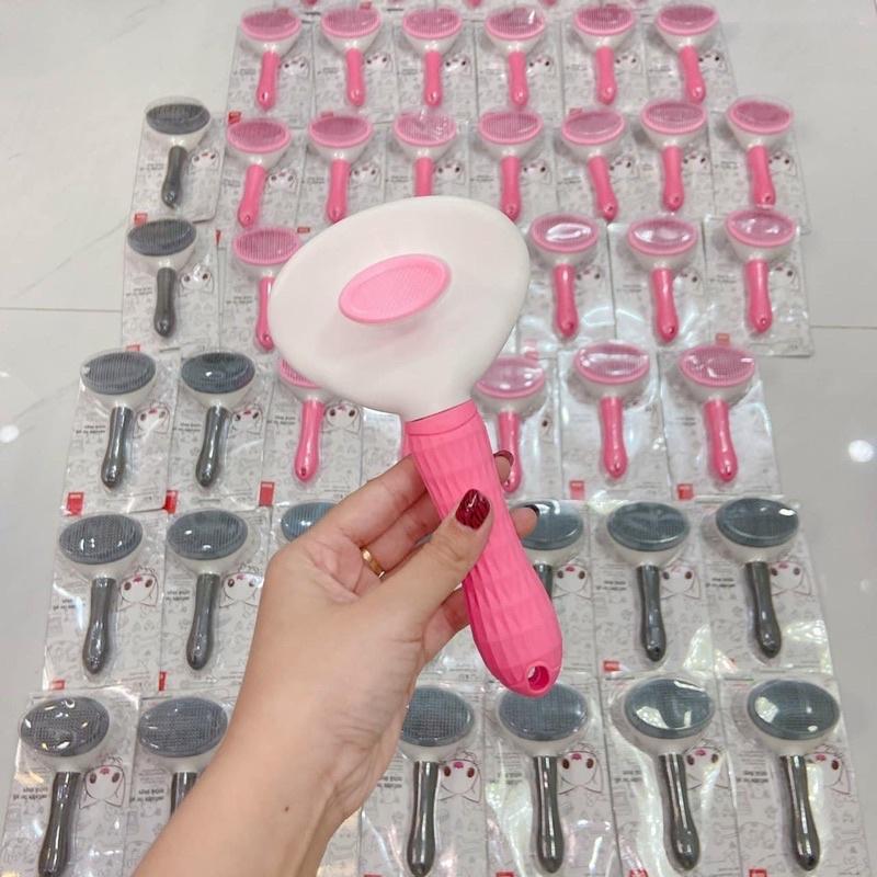 Lược chải lông có nút bấm đẩy lông đầu chải inox lấy lông chó mèo dễ dàng