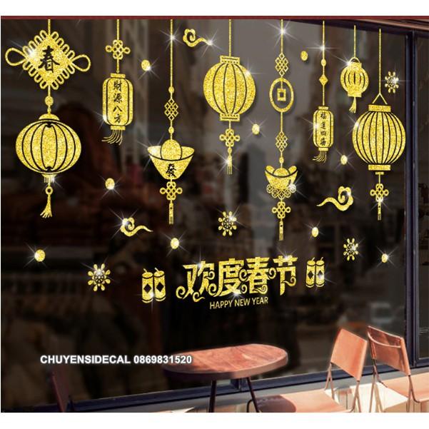 Decal trang trí Tết - Rèm lồng đèn Nhũ Kim Tuyến