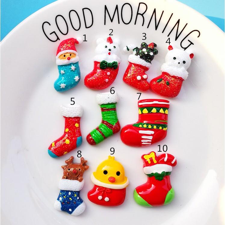 *HN* Charm bít tất đỏ Giáng sinh cho các bạn trang trí vỏ ốp điện thoại, gắn nam châm tủ lạnh, DIY