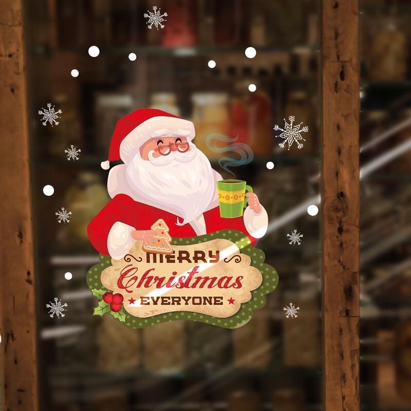 Decal trang trí Noel - Ông già Noel uống trà đón lễ