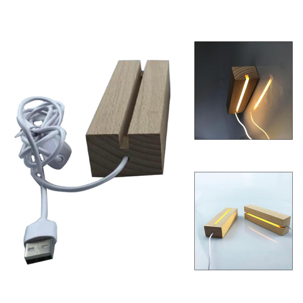 2X LED Display Lights Wooden Lighted Base Stand for Crystal Warm White B Type