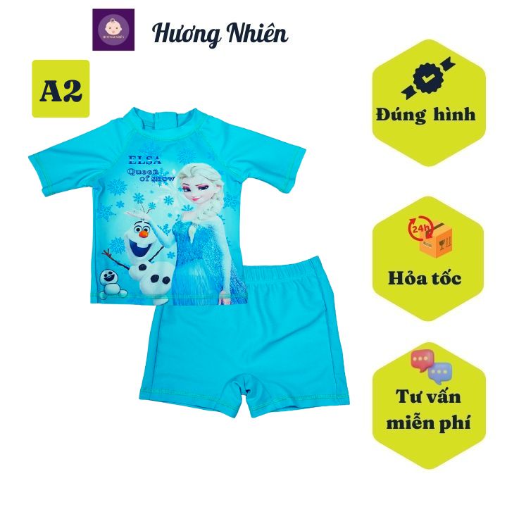 Đồ bơi cho bé gái hình Pony - Elsa từ 10-38kg - độ co giãn cực tốt - Áo tay ngắn quần ngắn