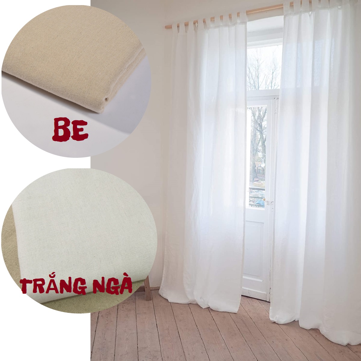 Rèm vải bố mộc MARYTEXCO may sẵn nhiều kiểu dáng kích thước (gửi ship trong ngày) trang trí cửa sổ, homestay phong cách vintage