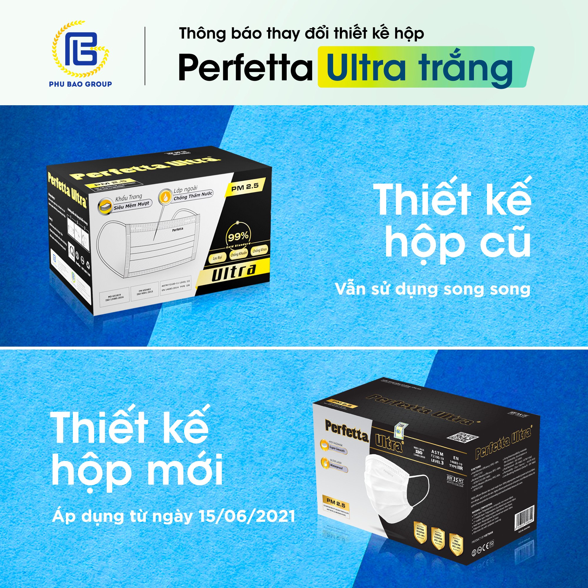 Combo 3 hộp Khẩu trang y tế 4 lớp Perfetta Ultra Lọc bụi, kháng khuẩn, kháng vi rút, lọc bụi mịn 2.5pm (35 cái/hộp)