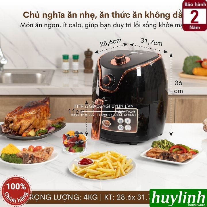 Nồi chiên không dầu Fujie AF4 - Dung tích 5 lít - Công suất 1400W - Điều khiển cơ - Hàng chính hãng