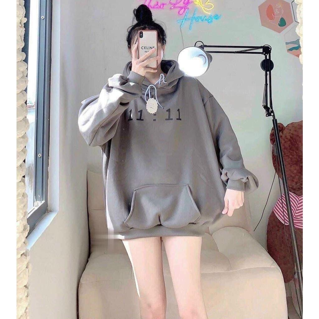 Áo Nỉ Hoodie Mũ 2 Lớp In 11:11 Hot Kiểu Dáng Hàn Quốc Phong Cách Năng Động Unisex Nữ