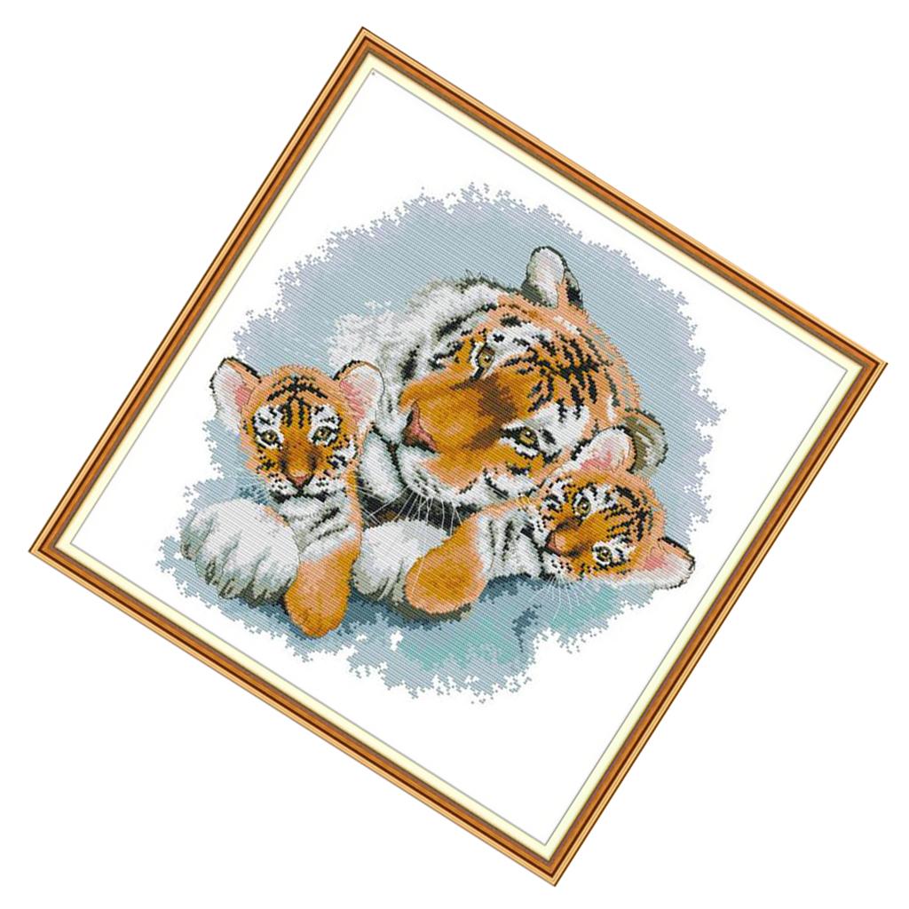 Dimensions 11ct Counted Cross Stitch Kit, Tiger Mother and Baby, 11 Count Aida,