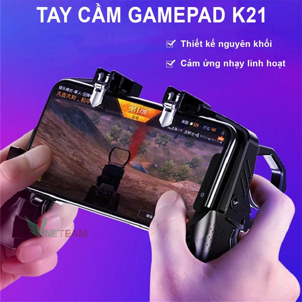 Tay cầm chơi game k21 - kèm nút bấm cho game PUBG, ROS, Free Fire..gắn điện thoại tiện lợi -dc3962