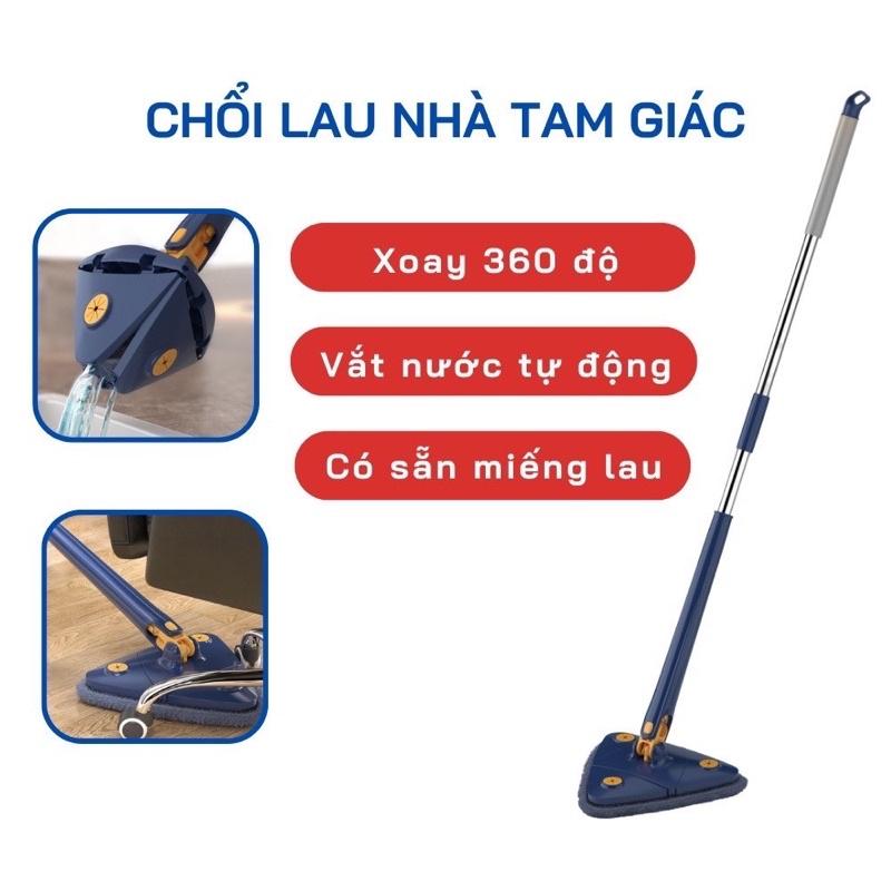 Cây lau nhà thông minh tự vắt đa năng hình tam giác, hỗ trợ lau trần nhà, cửa sổ, sàn nhà, lau kính xoay 360 độ