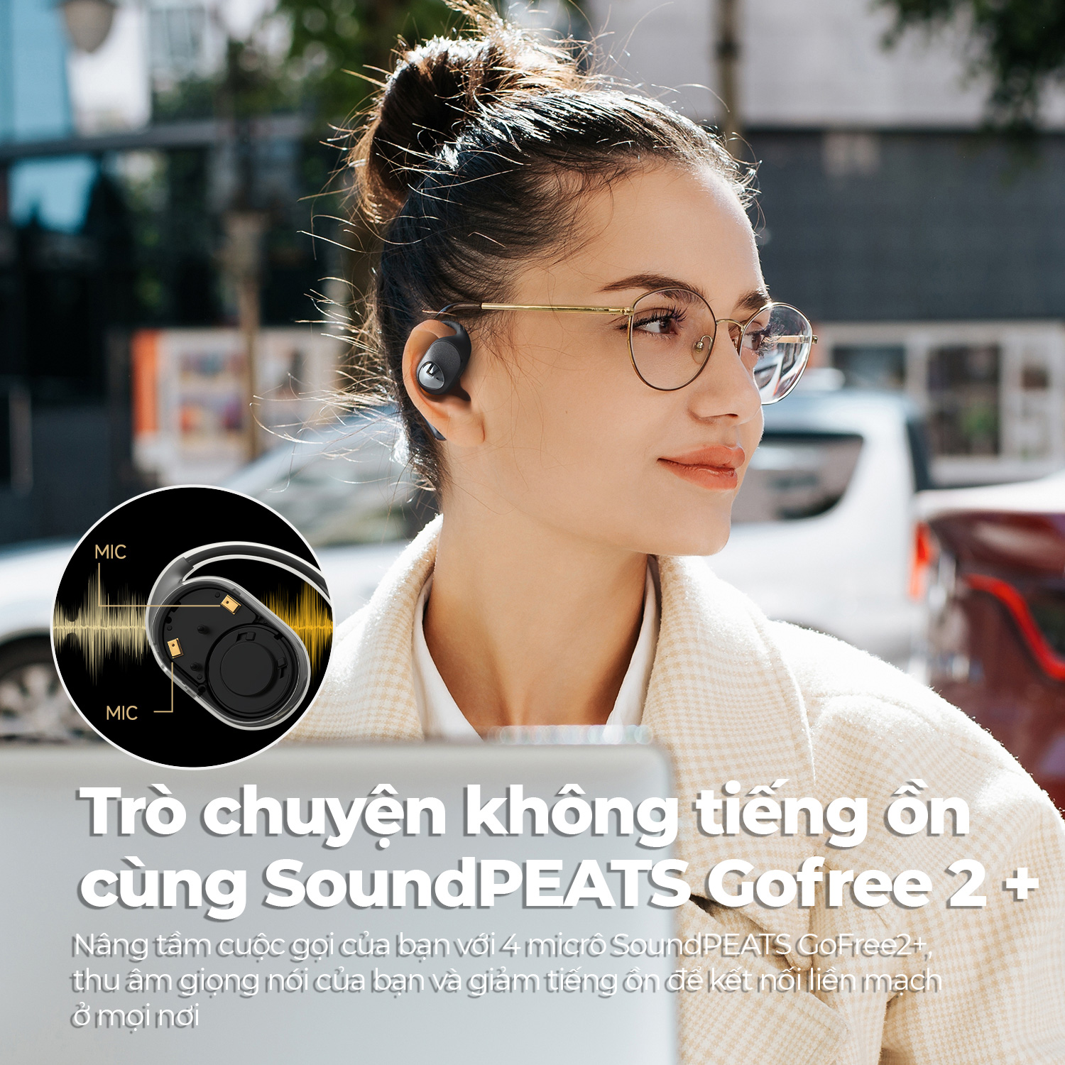 Tai nghe bluetooth thể thao SoundPEATS Gofree 2+ Đeo ngoài tai - Âm thanh ấm - Pin 11h - Chống nước IPX5 - Hàng chính hãng