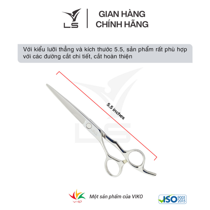 Kéo cắt tóc LS lưỡi thẳng quai offset vênh đỡ ngón cố định CB13L/5.5