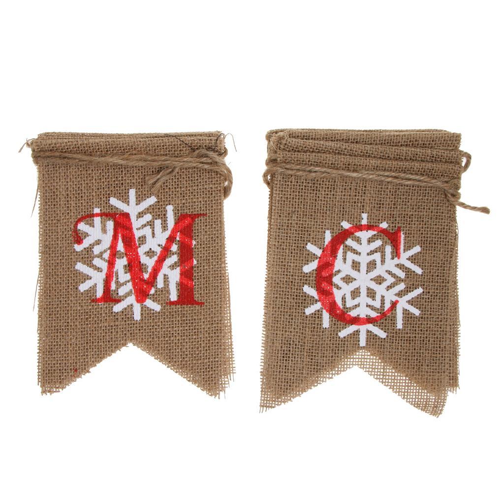 Merry Christmas Snowflake Burlap Bunting Banner Hanging Garland Xmas Decor