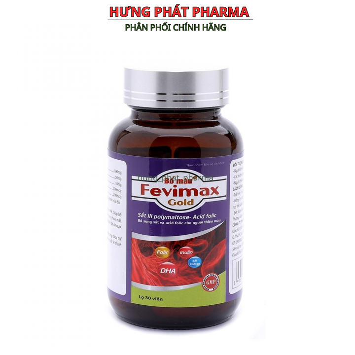 Viên uống Bổ máu Fevimax Gold bổ sung Sắt, Acid Folic cho người thiếu máu, phụ nữ mang thai và cho con bú lọ 30 viên