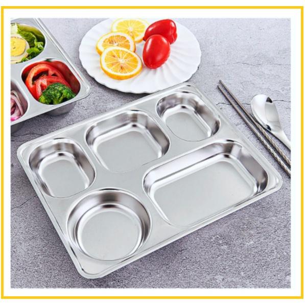 KHAY ĐỰNG THỨC ĂN 5 NGĂN INOX 304 CAO CẤP AN TOÀN CHO SỨC KHỎE, CHO BÉ ĂN DẶM, KÍCH THƯỚC: 28X22X4cm