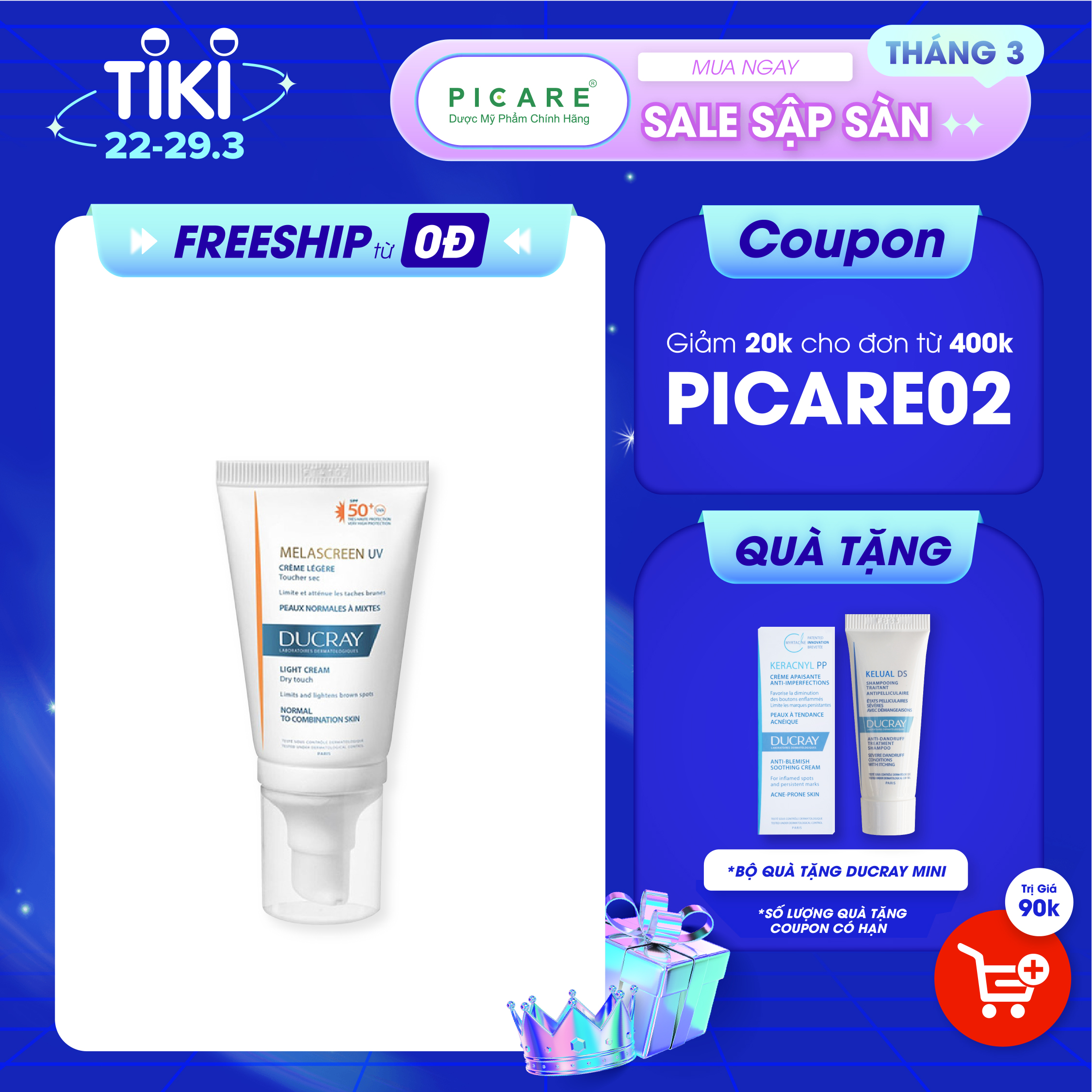 Kem chống nắng làm sáng da và chống lão hoá Melascreen UV Light Cream SPF50 Ducray 40ml