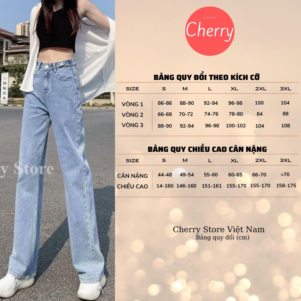Quần jean nữ ống rộng lưng cao, quần bò nữ ống rộng màu đen dáng suông, kiểu baggy ống đứng chất đẹp CHERRY T007