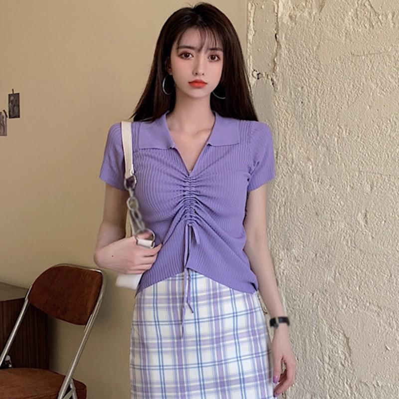 Áo Thun Polo Ngắn Tay Màu Trơn Xinh Xắn Dành Cho Nữ