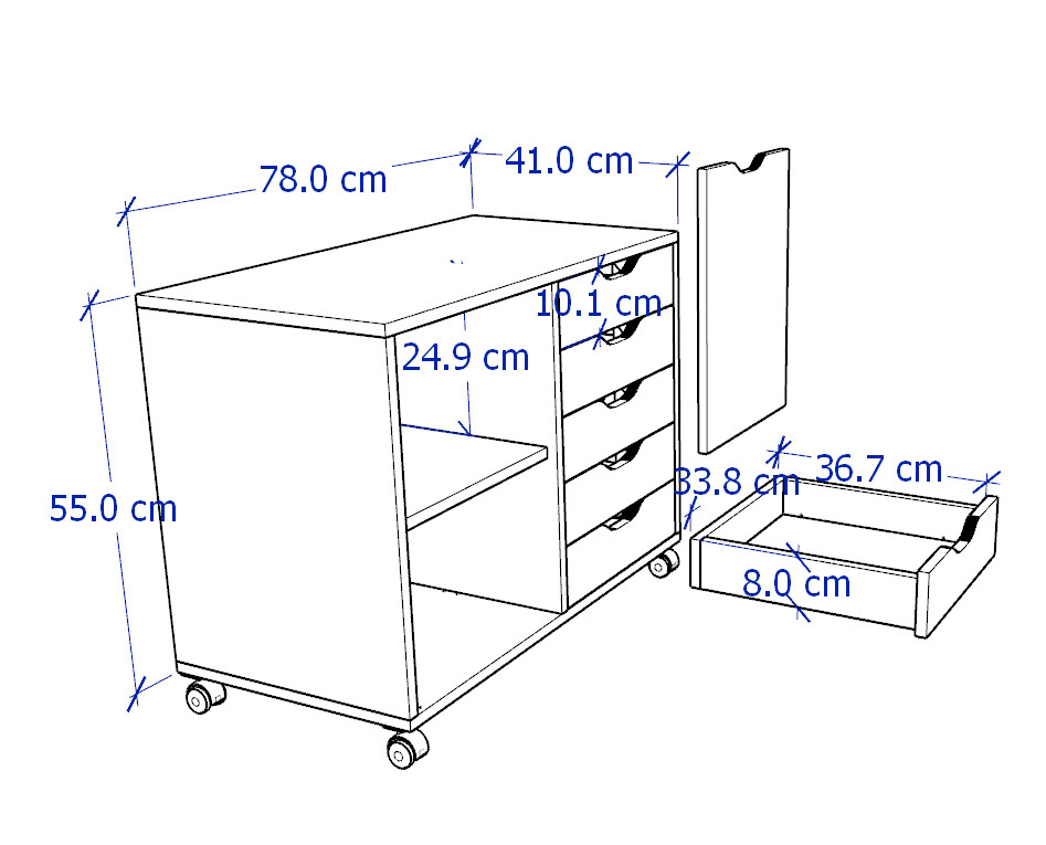 HALIFAX, Tủ lưu trữ 5 học kéo 1 cánh mở có bánh xe  DRA_043, 78x41x61cm