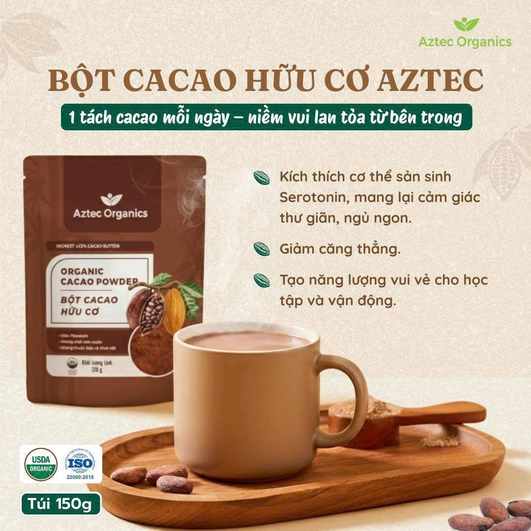 Bột Cacao Hữu Cơ Aztec Organics 150g - Bột Cacao Hữu Cơ Aztec Organics 150g – 100% Nguyên Chất, Không Đường, Giàu Flavan