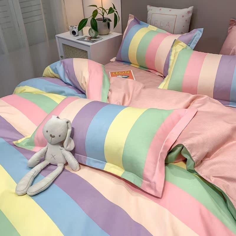 Bộ Drap Giường Chần Bông 5 món cầu vòng Cực Đẹp Cotton 1Mx2M,1M2x2M,1M4x2M,1M6x2M,1M8x2M