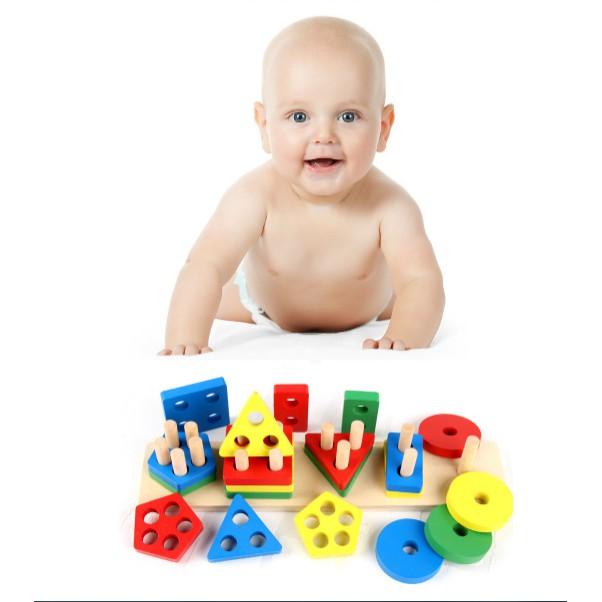 Đồ chơi thả hình 5 trụ thanh ngang - giáo cụ Montessori cho bé