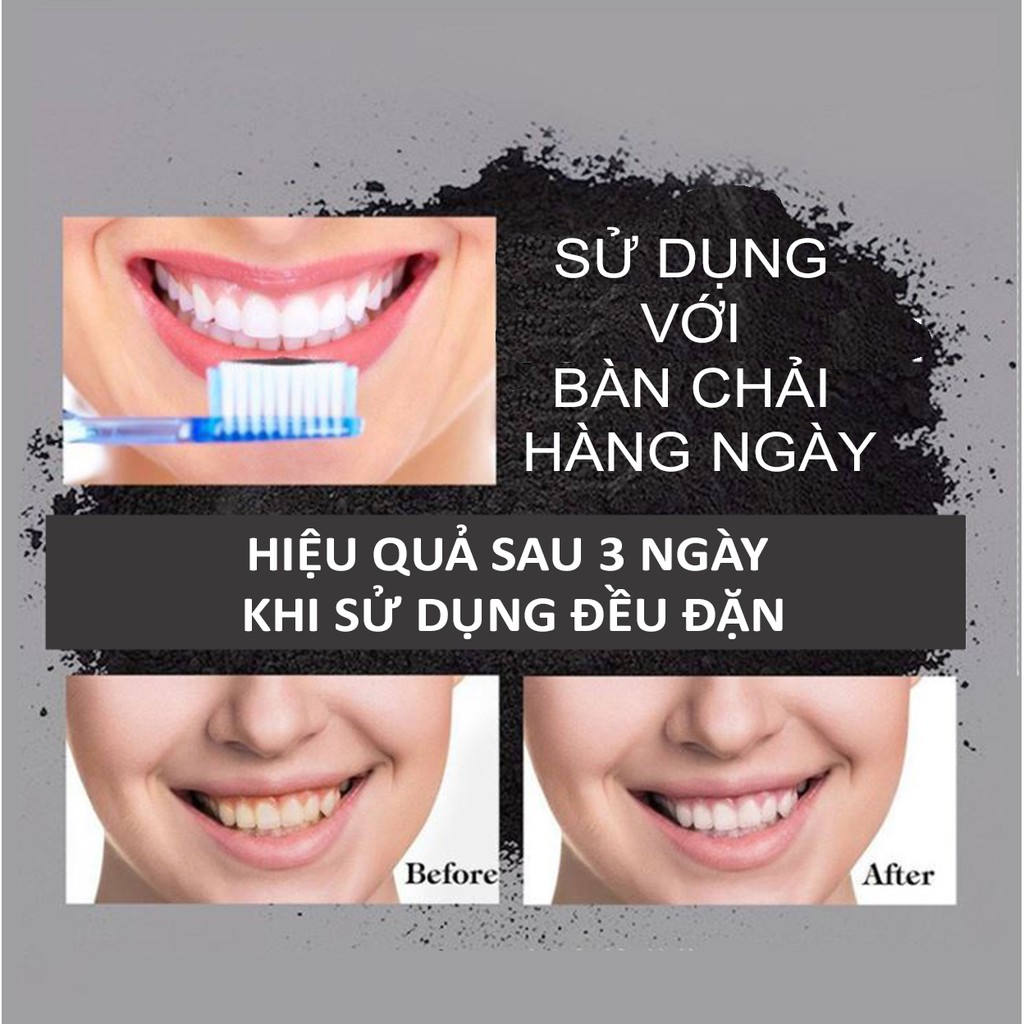 Bột đánh trắng răng Than Hoạt Tính Loren White Smile giúp làm trắng răng sạch mảng bám và cao răng hiệu quả 50g