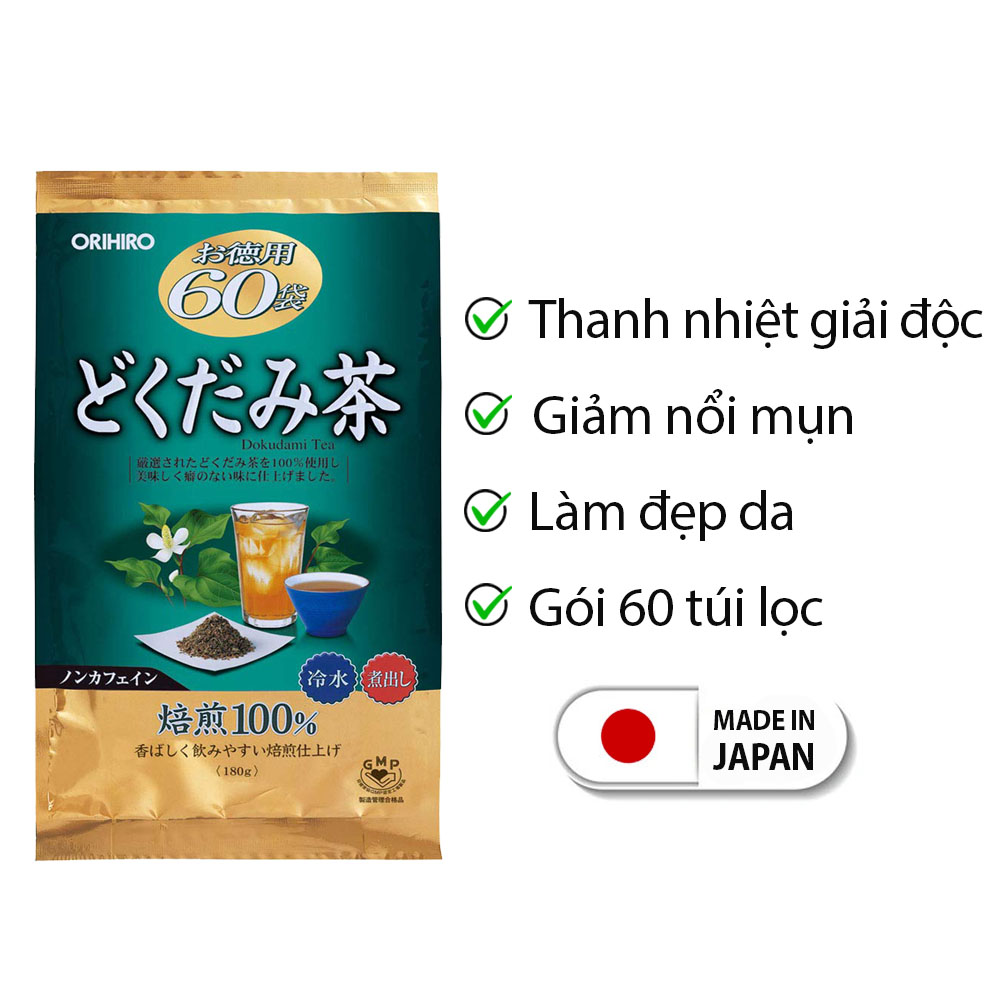 Trà diếp cá thanh nhiệt thải độc Orihiro Nhật Bản giảm táo bón, mụn nhọt, làm đẹp da gói 60 túi lọc JN-OR-DC01