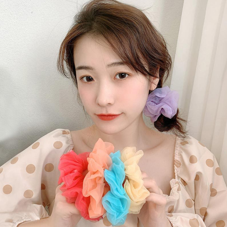 Dây buộc tóc voan tinh tế vòng lớn Scrunchies dễ thương HD42