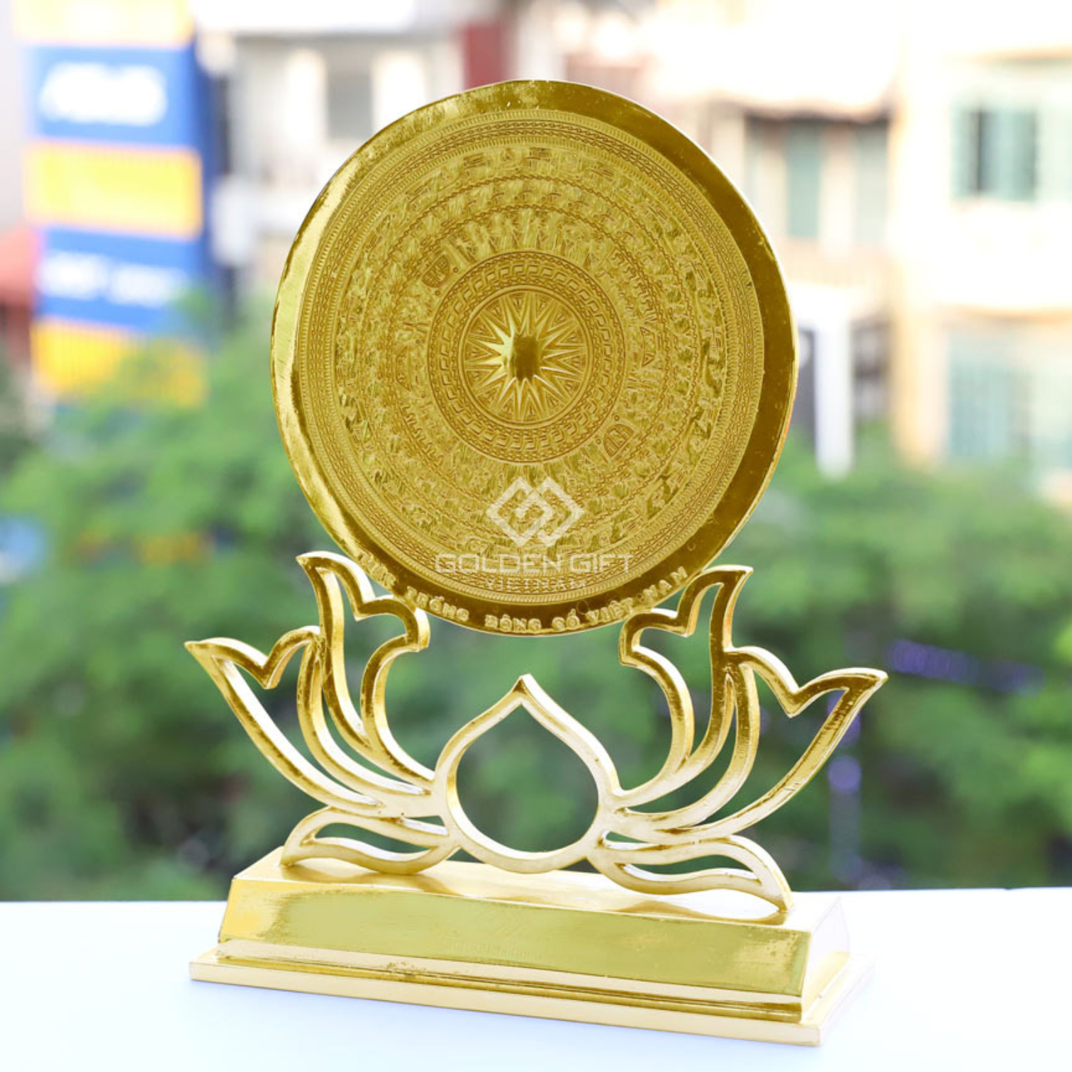 Mặt Trống Đồng Đông Sơn mạ vàng 24K - Quà tặng Trống Đồng cao cấp