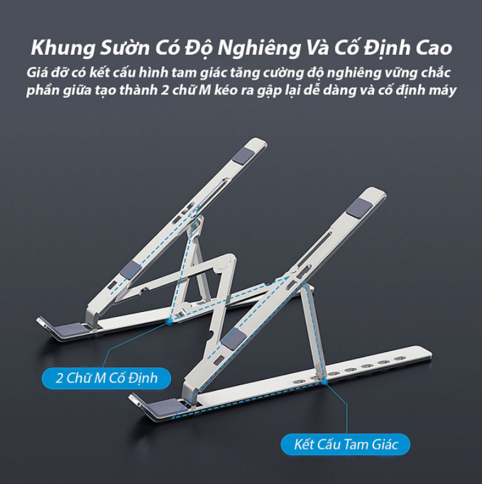 Giá Đỡ Laptop Nhôm , Laptop Stand Gấp Gọn Dùng Cho Máy Từ 11~17 inch, Chất Liệu Hợp Kim Nhôm Cao Cấp , Hàng Chính Hãng