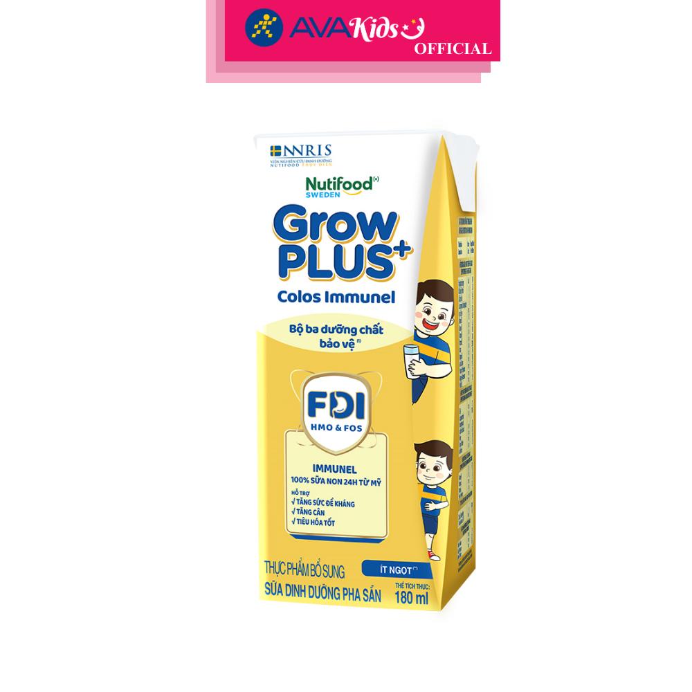 Lốc 4 hộp sữa pha sẵn Nutifood GrowPLUS+ Colos Immunel hương vani 180 ml (từ 1 tuổi) - Hàng Chính Hãng