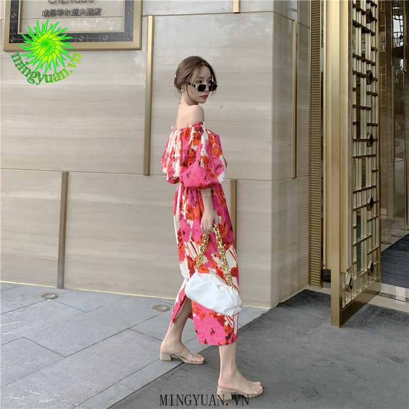 Đầm Trễ Vai In Họa Tiết Thời Trang Cho Nữ