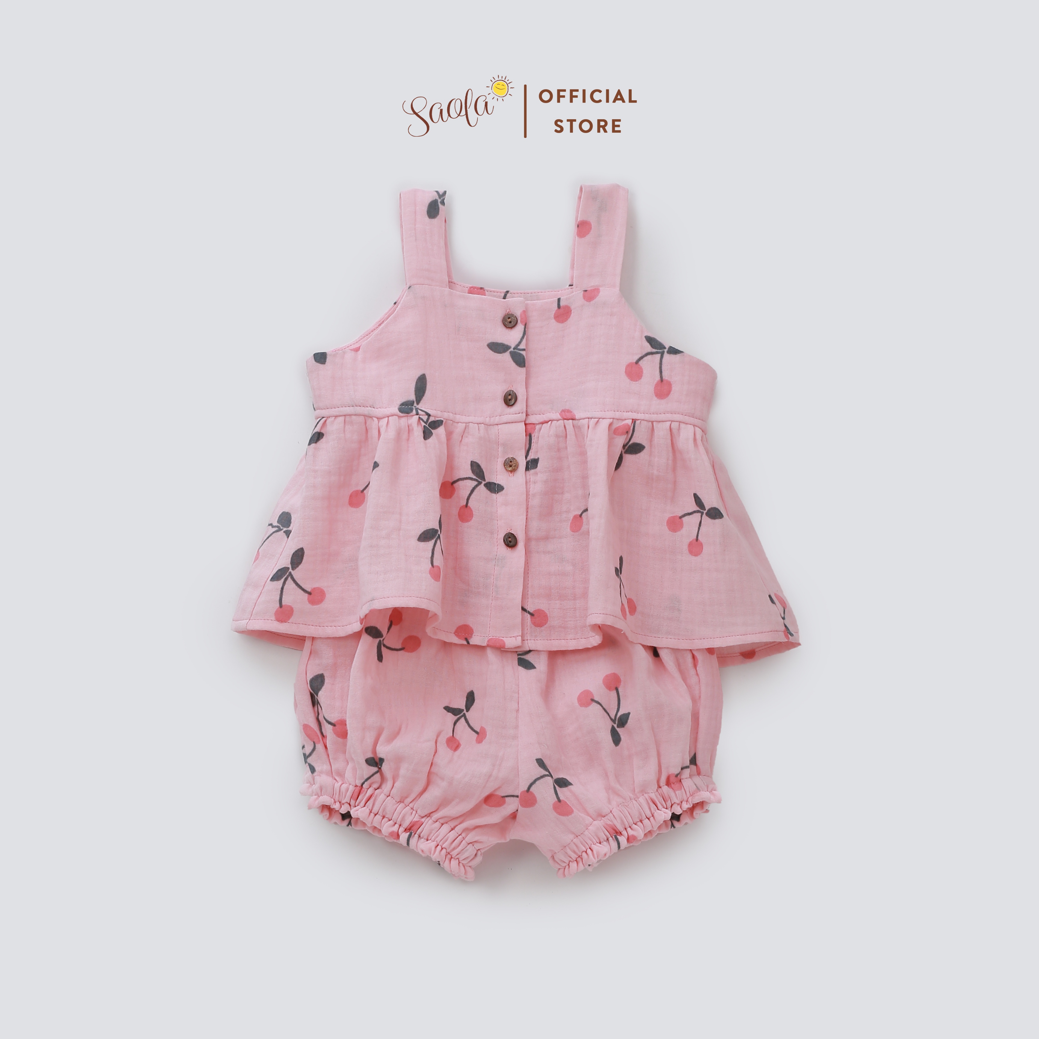 Bộ Áo Quần Hai Dây Cho Bé Gái Chất Liệu Muslin Mềm Mịn Thoáng Mát - CHERRY SET - SEM009 - SAOLA KIDS CLOTHING
