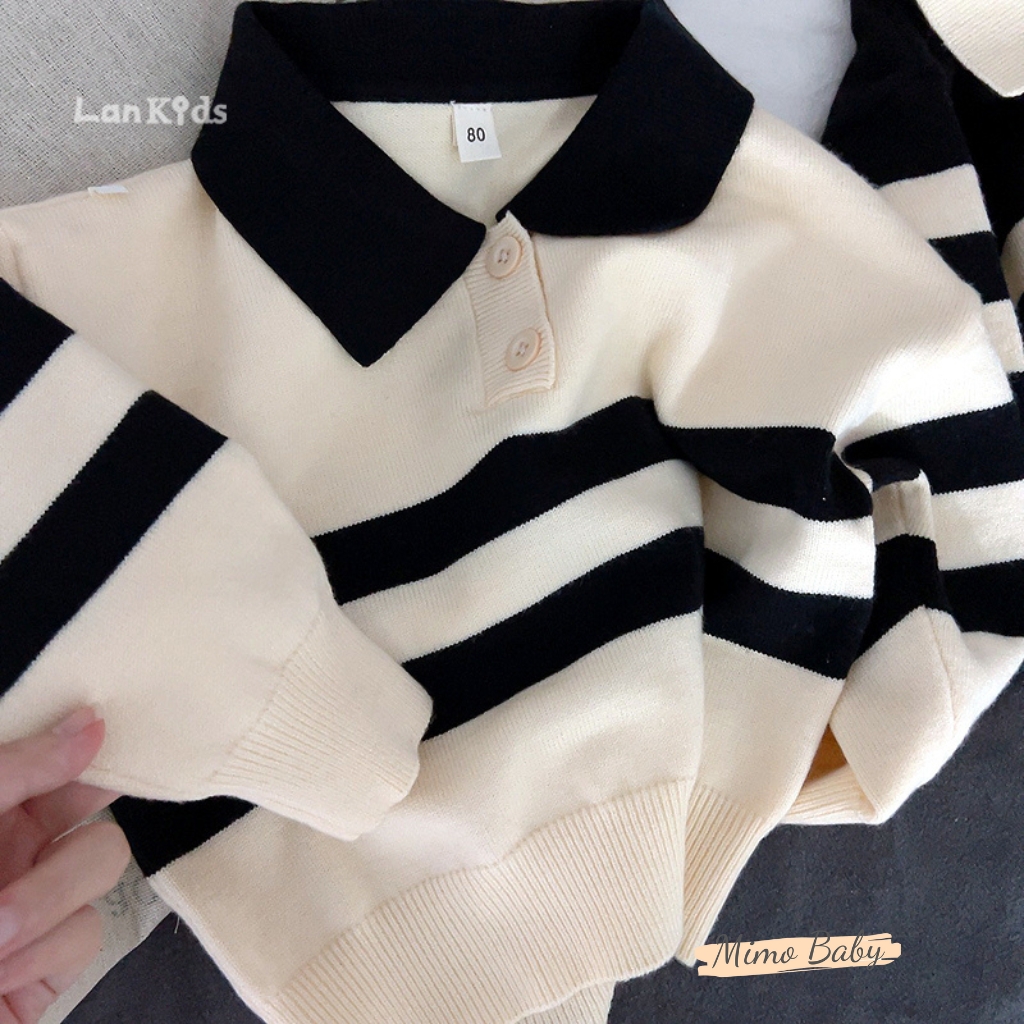 Áo len dài tay kiểu polo hoạ tiết kẻ sọc phong cách hàn quốc cho bé QA63 Mimo Baby