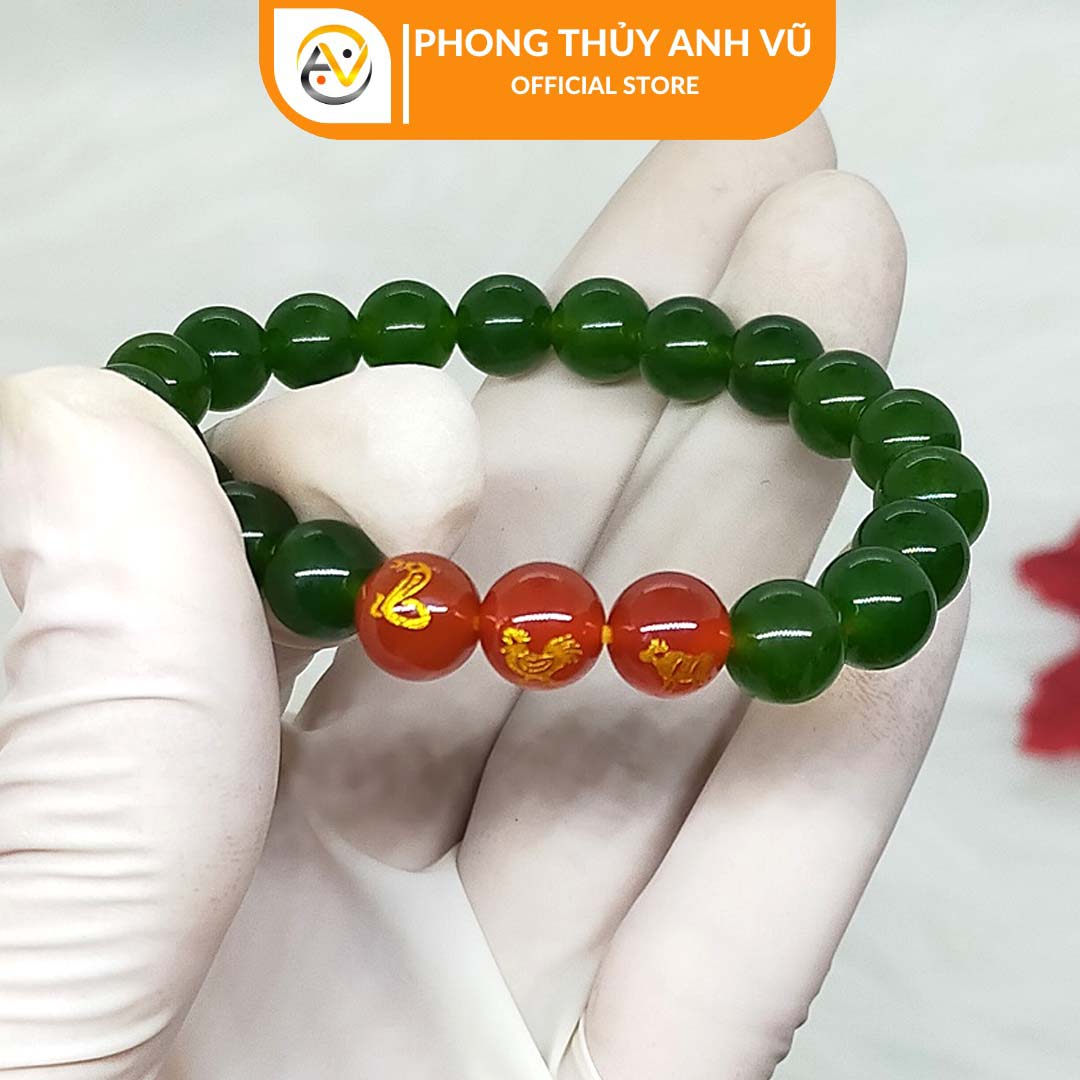 Vòng phong thủy mệnh hỏa tam hợp tỵ dậu sửu đã khai quang - chất liệu đá mã não - size 8 10ly - may mắn tài lộc - Vòng Tam Hợp Anh Vũ