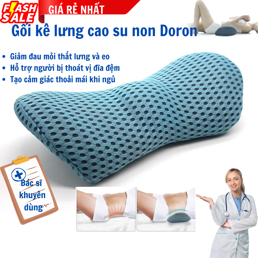 Gối kê lưng chống đau lưng, thoát vị đĩa đệm - Ruột gối cao su non - bảo hành 1 năm