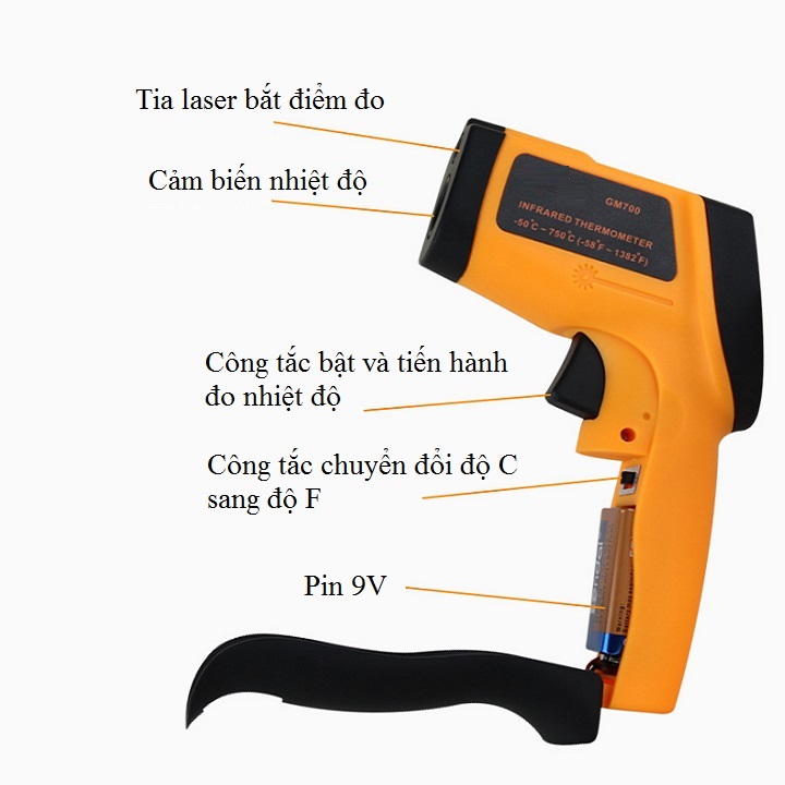 Máy đo nhiệt độ cao cấp dùng trong công nghiệp ( Dải đo -50°C ~ 700°C ) - Tặng 03 nút kẹp cao su giữ dây điện