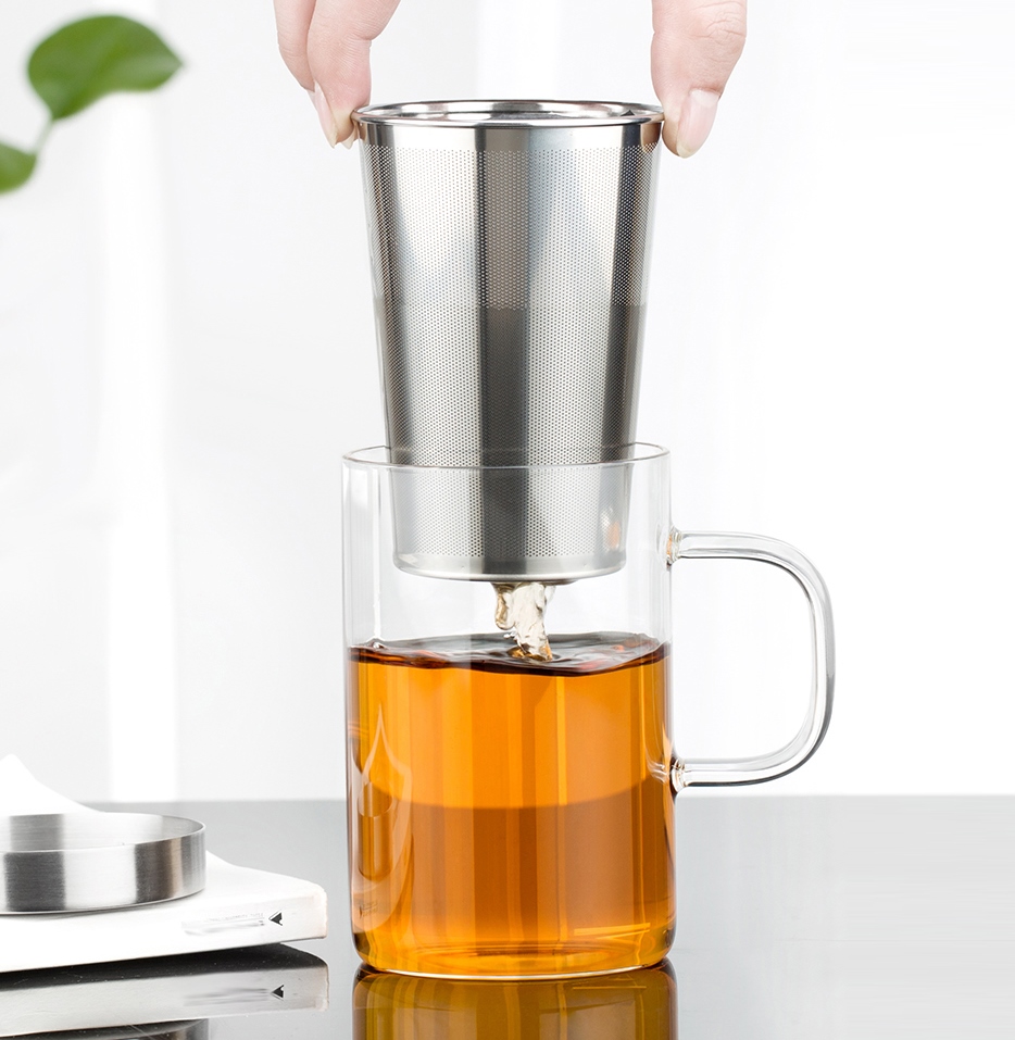 Ly lọc trà thủy tinh chịu nhiệt lõi lọc inox 500ml S050