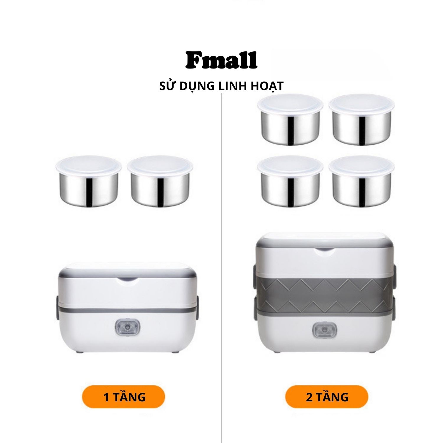Hộp Cơm Cắm Điện Fmall - MSD1 Đa Năng, Hộp Đựng Thực Phẩm, Hâm Nóng, Nấu Chín Thức Ăn, 2 Tầng Nhỏ Gọn, 4 Bát Inox 304 Không Gỉ, Tặng Kèm Bộ Đũa Và Thìa, Dễ Dàng Vệ Sinh – Hàng Chính Hãng