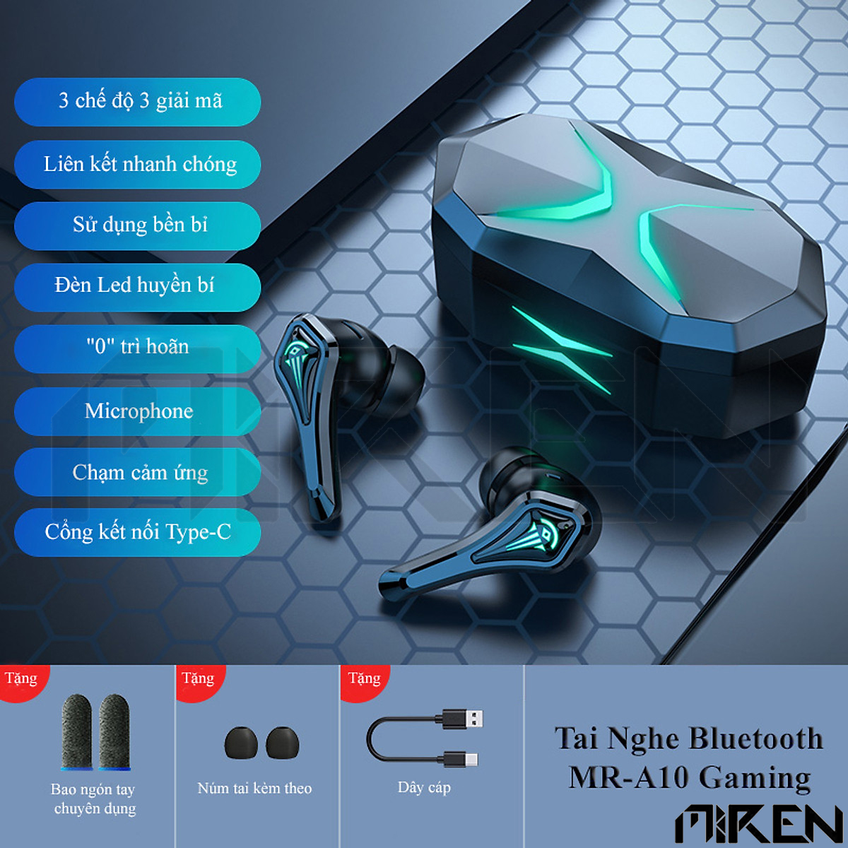 Tai Nghe Bluetooth 5.2 True Wireless MR-A10 - Chuyên Game - Hạn Chế Độ Trì Hoãn Tối Đa Cho Gamer - Đèn Led Huyền Bí - Giảm Ồn ENC - Hàng Chính Hãng