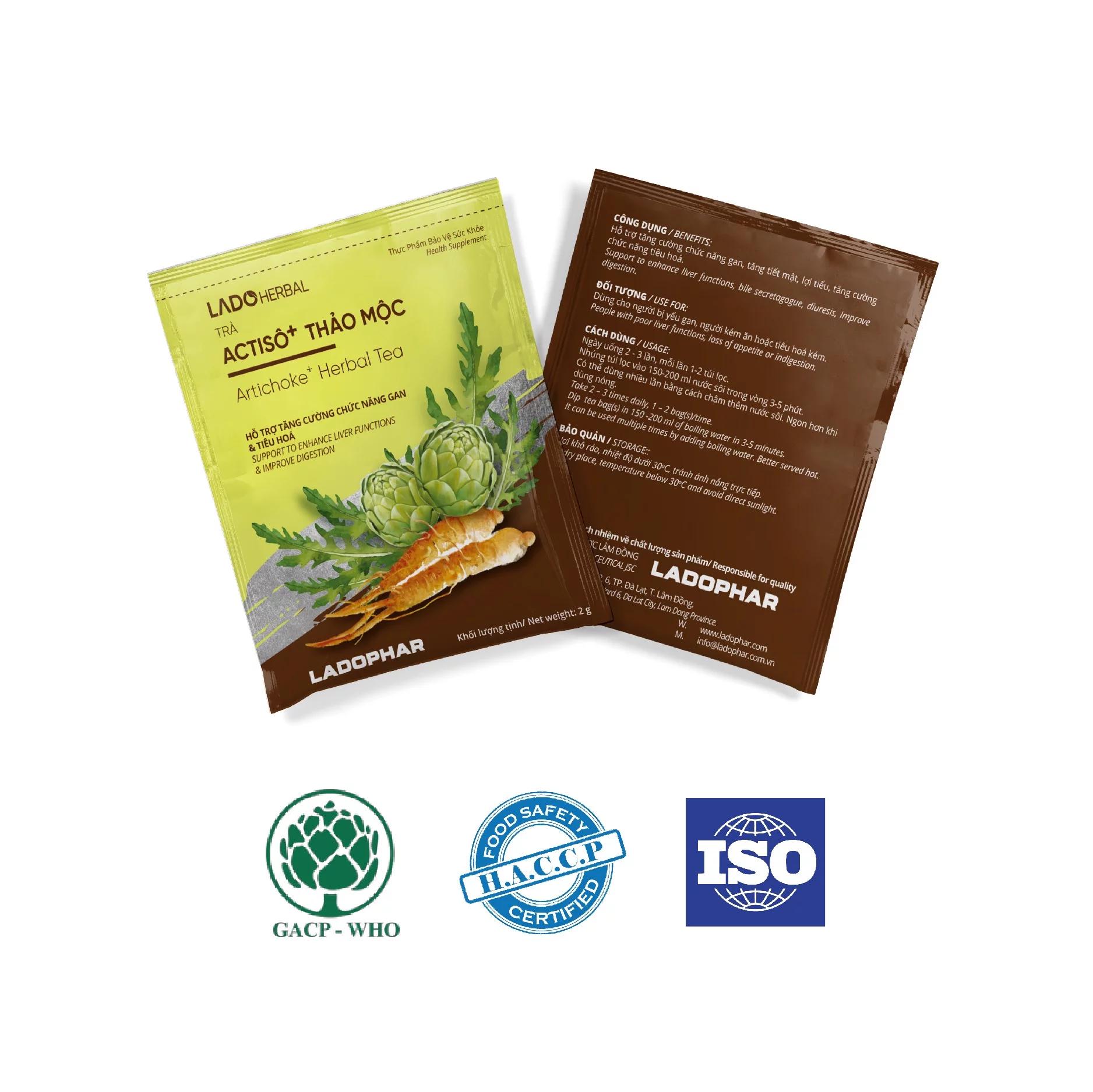 Trà Atiso Ladophar thảo mộc Hộp 100 túi lọc Hỗ trợ mát gan, tăng tiết mật, lợi tiểu tặng 1 túi trà