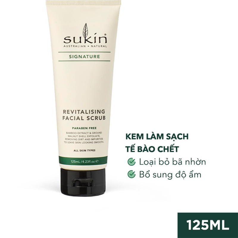 Bộ Đôi Loại Bỏ Tế Bào Chết, Cấp Ẩm Da Sukin Signature Kem Tẩy Tế Bào Chết Revitalising Facial Scrub 125ml &amp; Nước Cân Bằng Dạng Phun Sương Original Hydrating Mist Toner 50ml