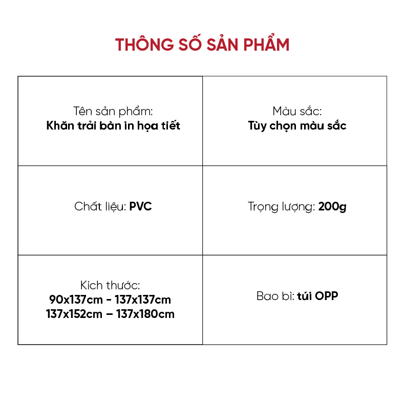 Khăn trải bàn nhựa PVC không thấm nước, hoạ tiết hiện đại