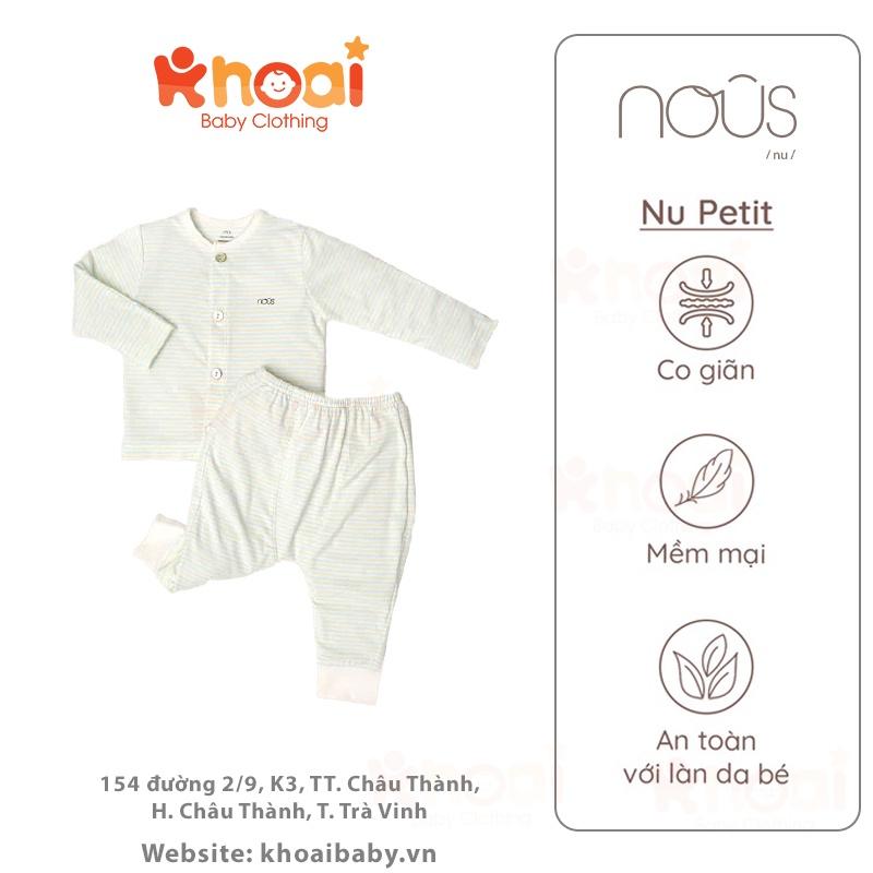 Bộ cài thẳng dài Nous kẻ xanh trắng vàng Newborn - Chất liệu Nu Petit 95% cotton thiên nhiên