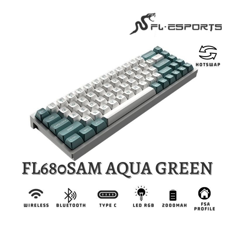 Bàn phím cơ FL-Esports FL680SAM (Night Black/Peach/Aqua Green/Purple/Banana) 3 mode - Hàng chính hãng