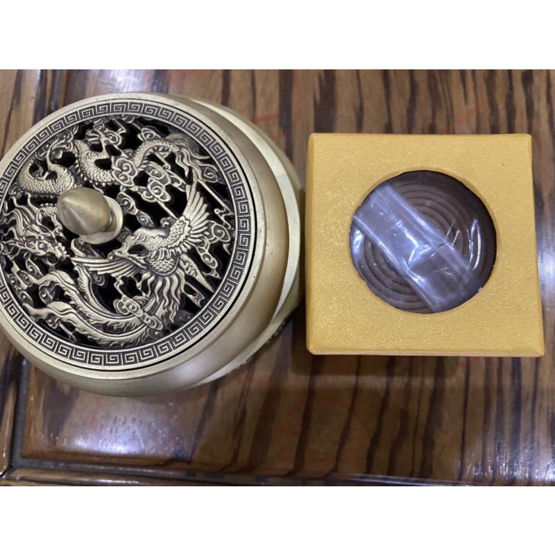 Bộ lư xông trầm hương bằng đồng nguyên chất và 1 hộp nhang trầm khoanh cao cấp