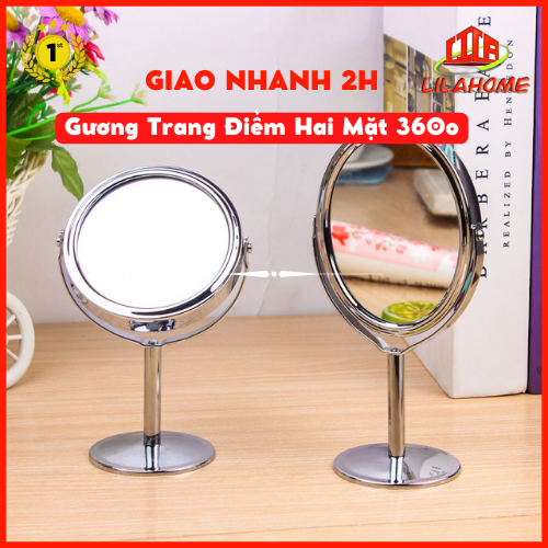 Gương Trang Điểm 2 Mặt Inox Cao Cấp Xoay Được 360 Độ Hình Bầu Dục Mini Để Bàn Tiện Dụng - Hàng Chính Hãng (Tặng Kèm Găng Tay Chống Nắng UV)