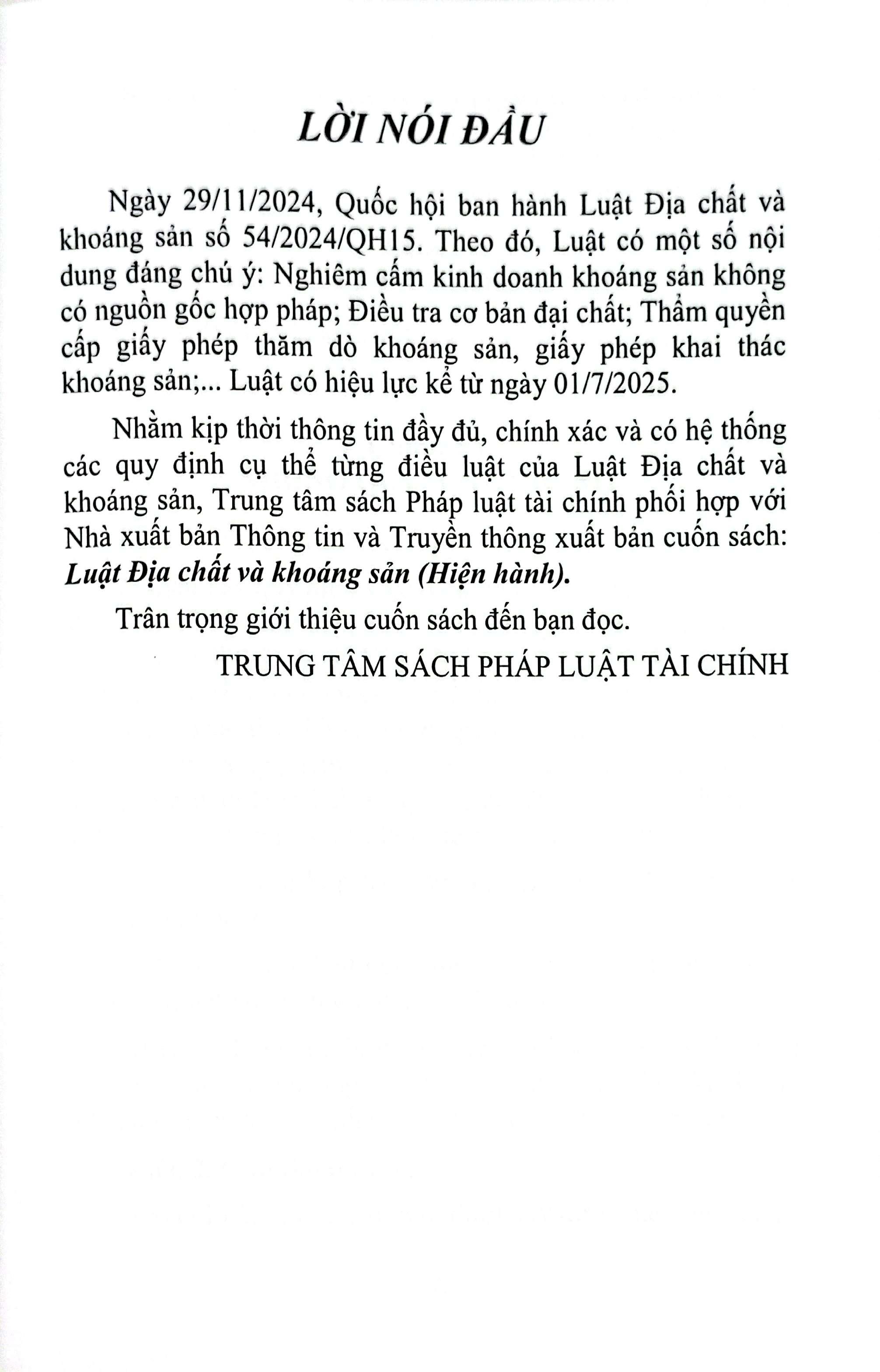 Sách - Luật Địa Chất Và Khoáng Sản (Hiện Hành) 